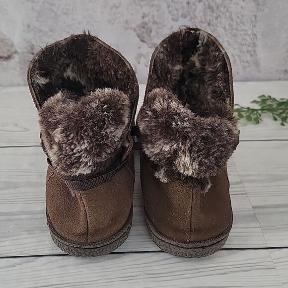 Natural Reflections Cozy Brown Fur-Lined Ankle Bootie Slippers Womens Size 8 - Picture 4 of 9